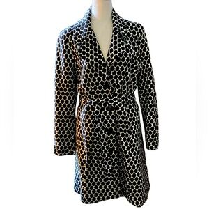 DM New York Black Cream Coat Cotton Knit Button Down Collared size large dotted